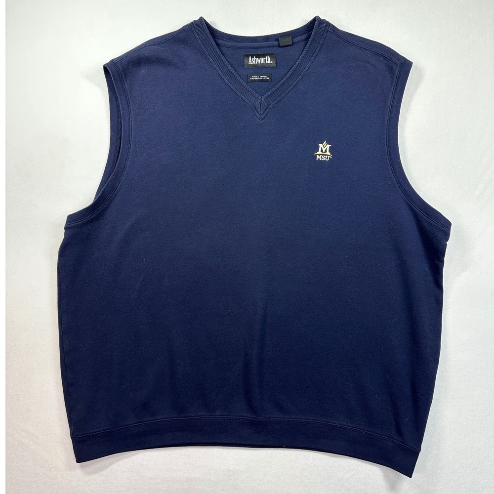Ashworth Golf Sweater Vest XL Navy Blue MSU Peruvian Cotton Collegiate Preppy